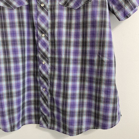 Wrangler Western Shirt Mens XL Purple Black White Blue Plaid Snap Button Front - Picture 5 of 13